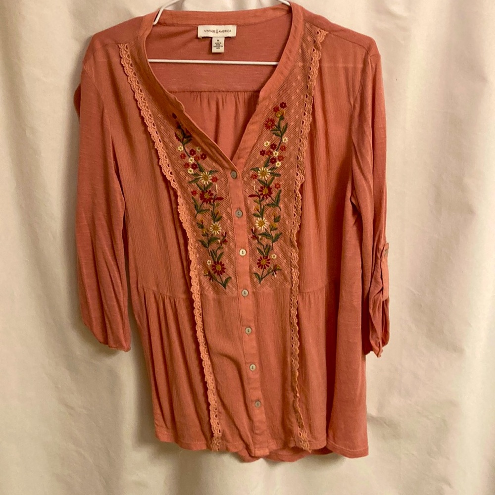 Vintage America Dusty Rose Long Sleeve Knit Top Size Medium